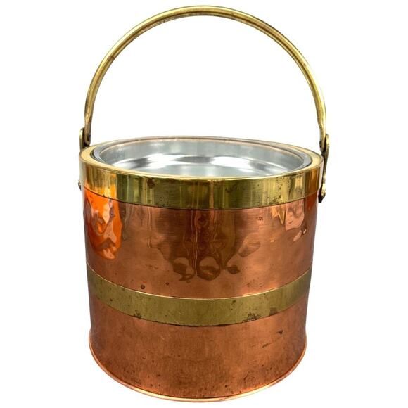 Colonial Virginia Handmade Brass‎ Ice Bucket with Glass Bowl Vintage Barware - Picture 1 of 7